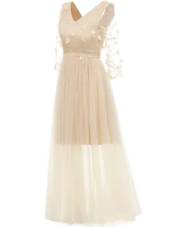 Clearance Retro Stage 1940s Solid 3D Flowers Banquet Evening Dress