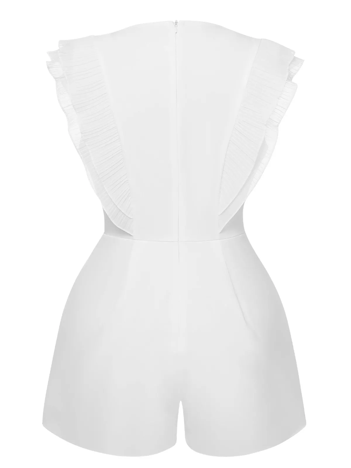 Clearance Retro Stage 1950s Solid Deep V Neck Ruffles Sleeveless Romper White