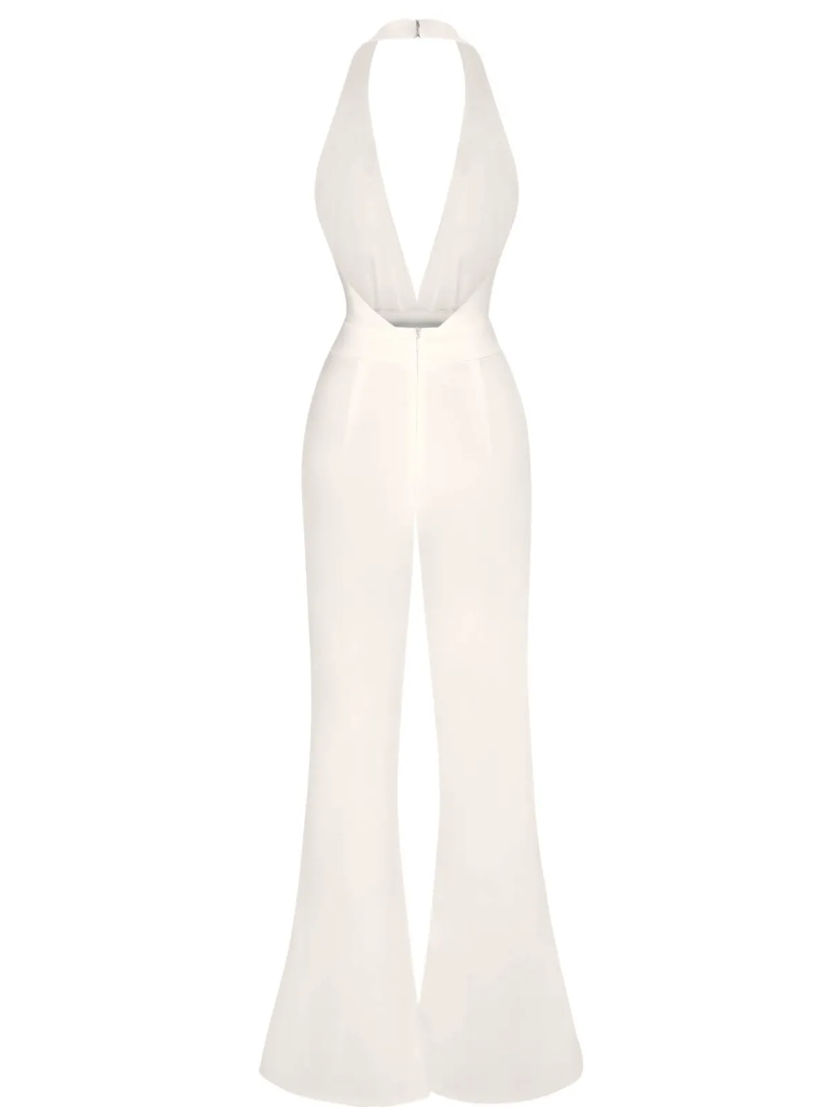 New Retro Stage 1930s Solid Deep V-Neck Halter Jumpsuit