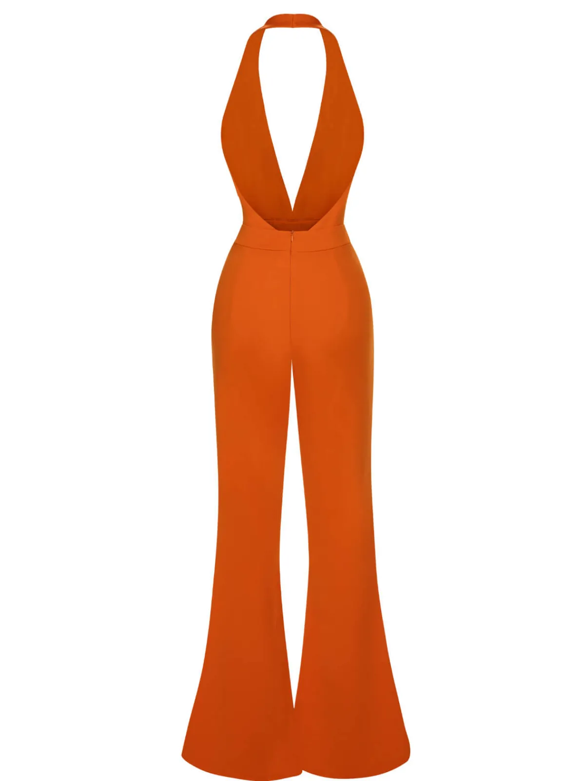 New Retro Stage 1930s Solid Deep V-Neck Halter Jumpsuit