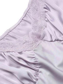 Online Retro Stage 1930s Solid Deep V-Neck Lace Trim Nightgown Lavender