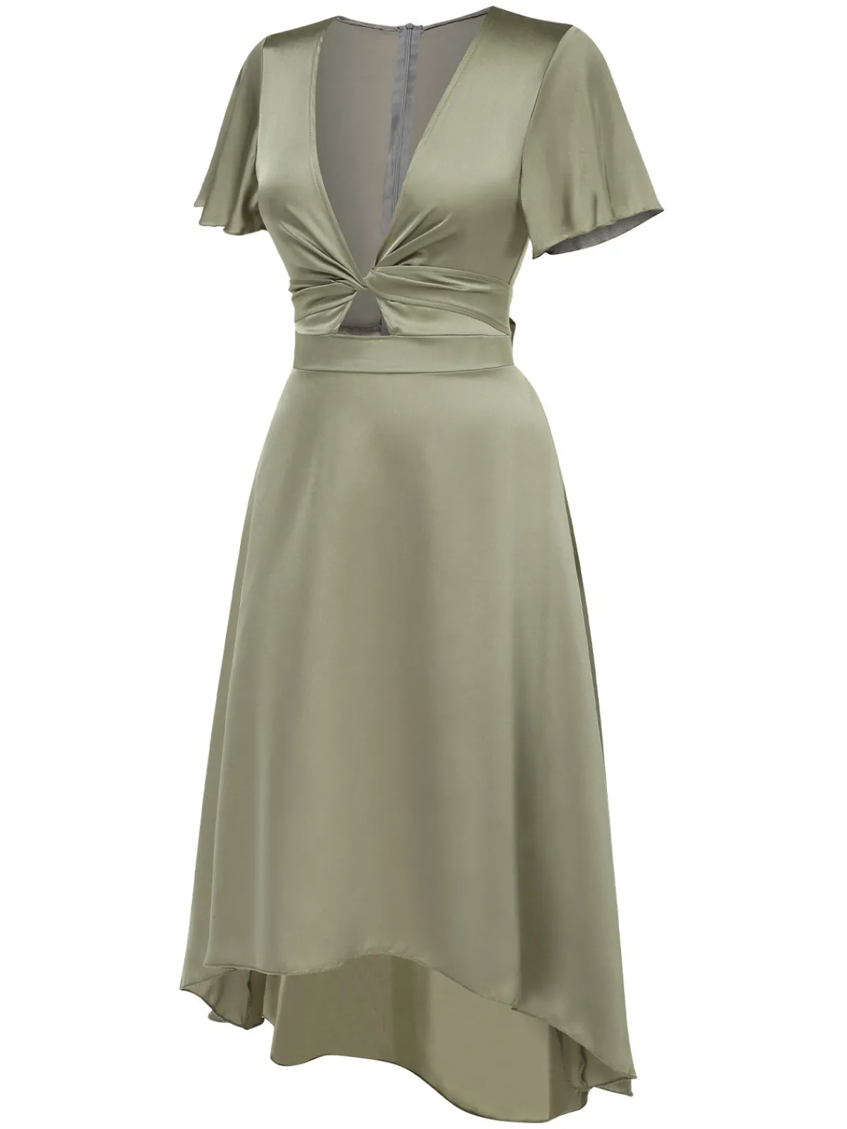Online Retro Stage 1940s Solid Deep V-Neck Twisted Satin Dress