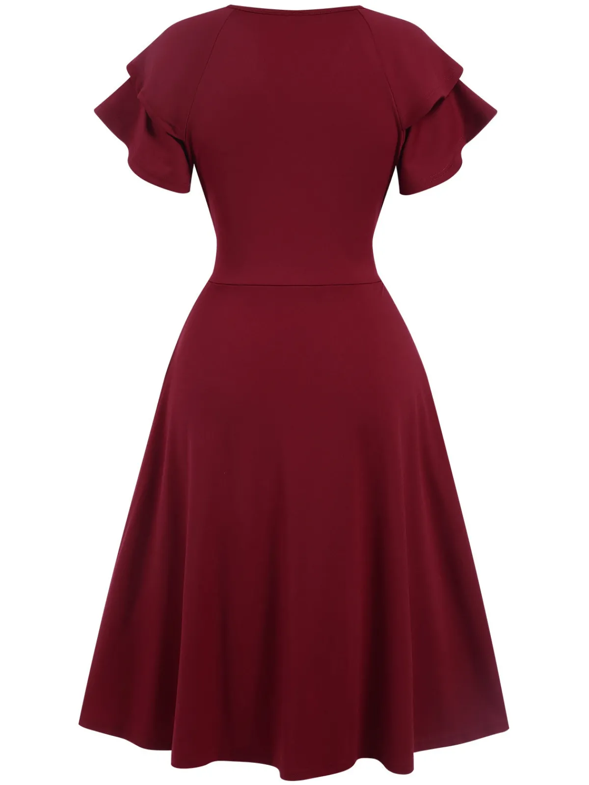 Online Retro Stage 1940s Solid Double Sleeves V-Neck Dress