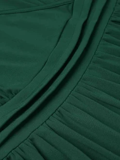 Online Retro Stage 1940s Solid Double Sleeves V-Neck Dress
