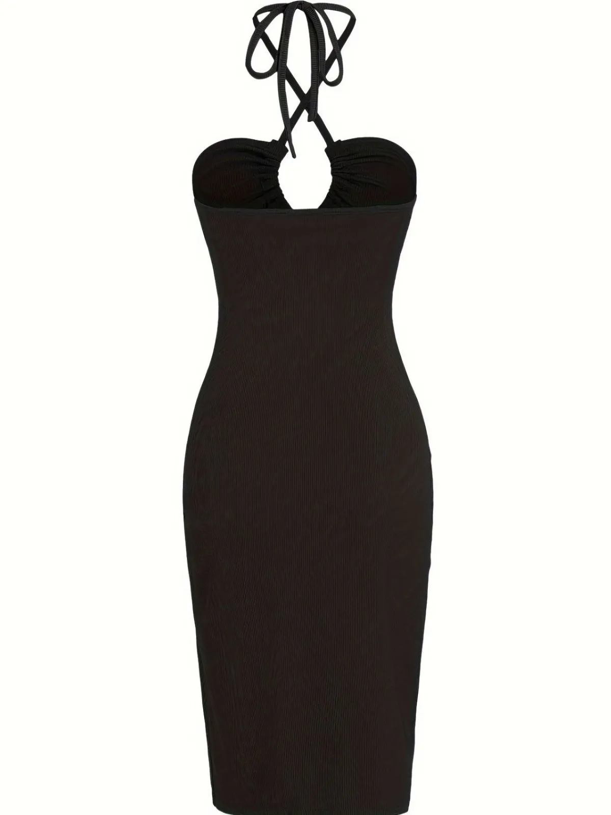 Fashion Retro Stage 1960s Solid Drawstring Cut-Out Bodycon Dress