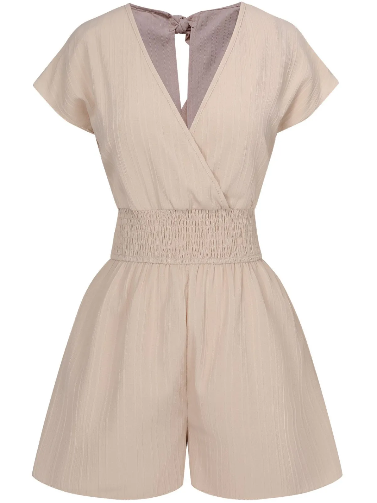 Outlet Retro Stage 1970s Solid Elastic Waist Wrap V-Neck Romper