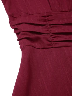 Online Retro Stage 1950s Solid Empire Waist V-Neck Puff Sleeves Dress