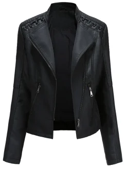 New Retro Stage 1960s Solid Faux Leather Motorcycle Jacket