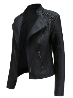 New Retro Stage 1960s Solid Faux Leather Motorcycle Jacket