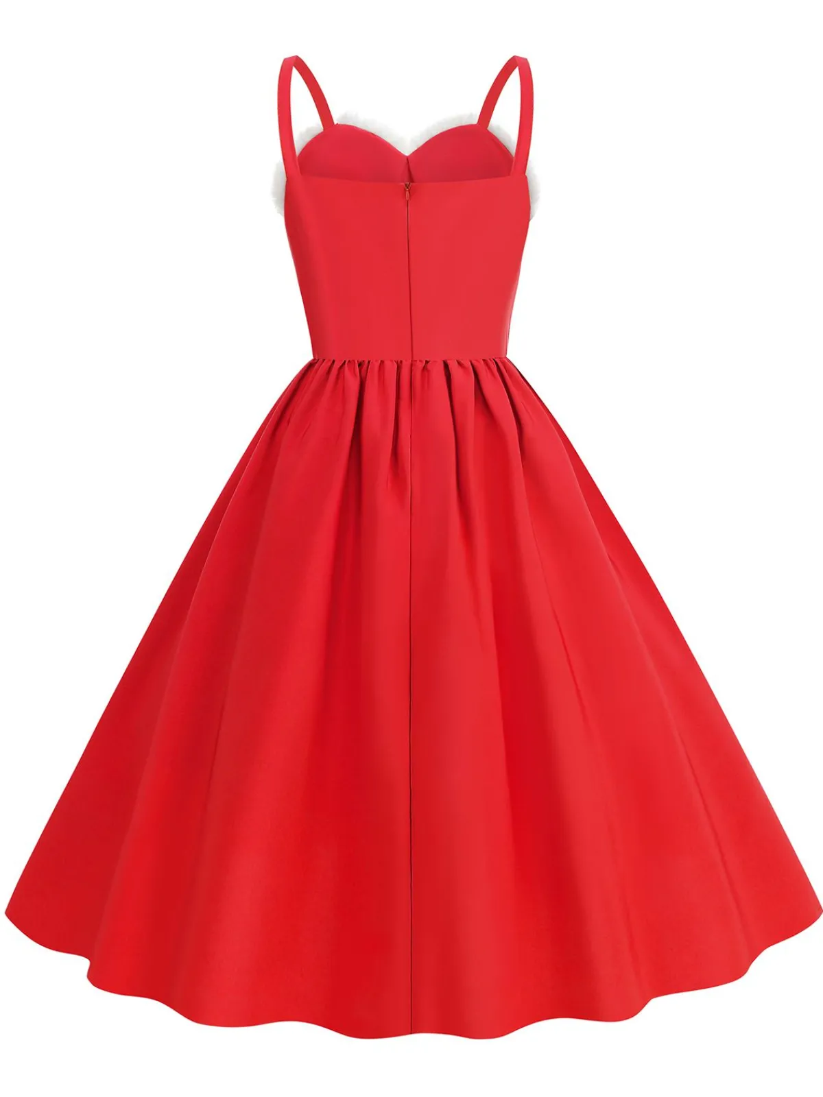 Clearance Retro Stage 1950s Solid Fur Collar Christmas Dress
