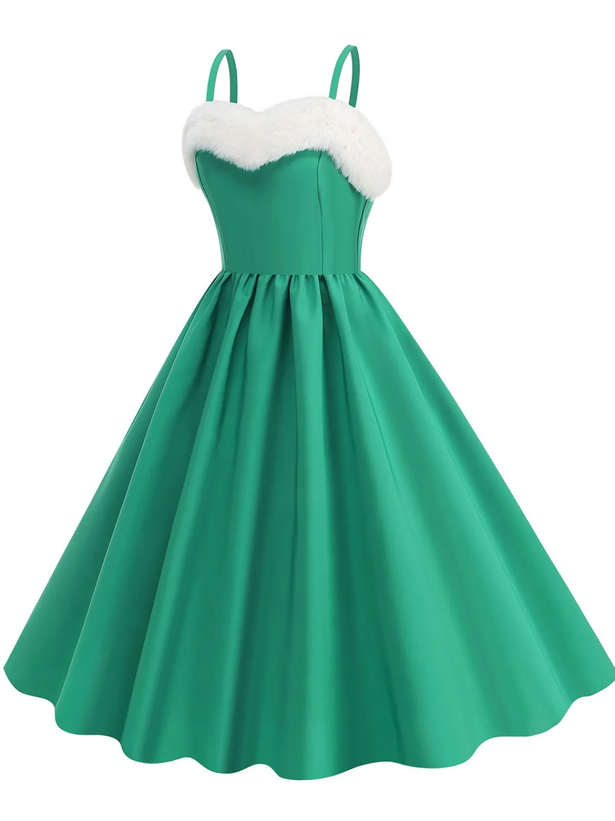 Clearance Retro Stage 1950s Solid Fur Collar Christmas Dress