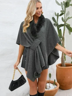 Online Retro Stage 1950s Solid Furry Batwing Coat
