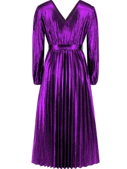 New Retro Stage 1940s Solid Glossy V-Neck Shift Dress