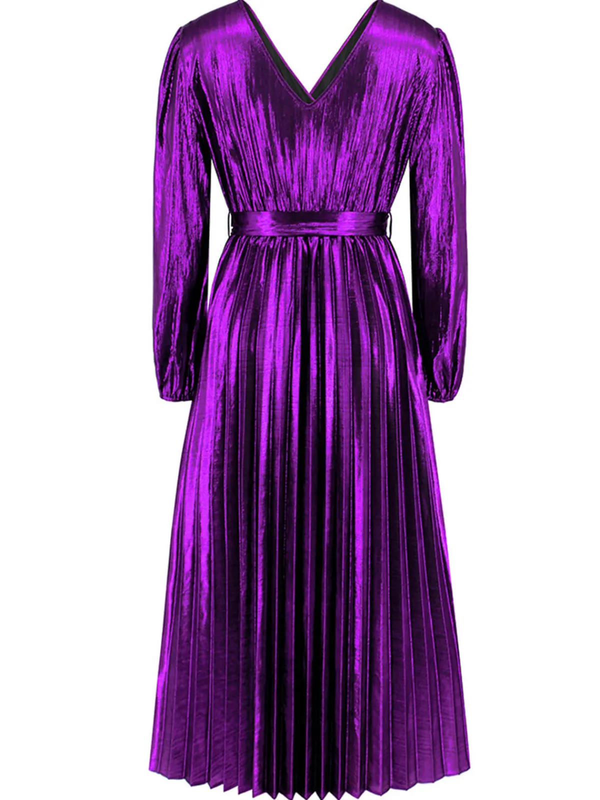 New Retro Stage 1940s Solid Glossy V-Neck Shift Dress