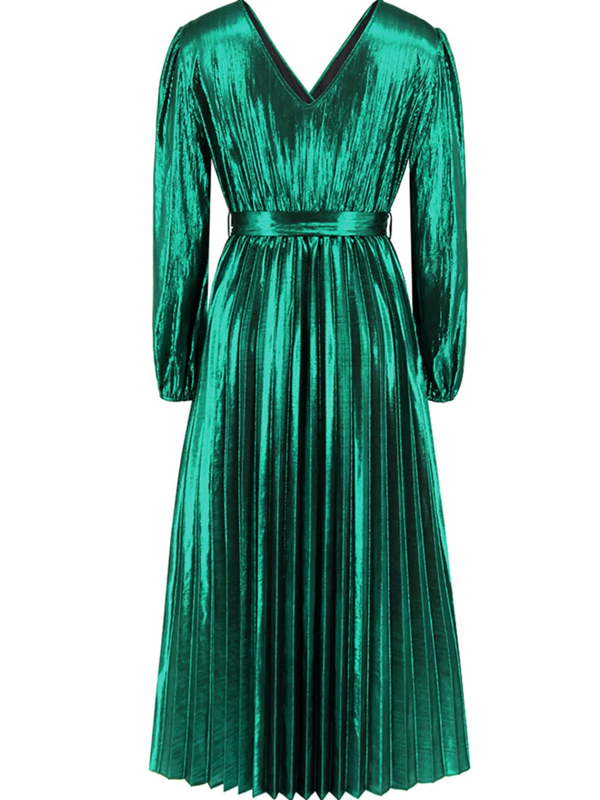 New Retro Stage 1940s Solid Glossy V-Neck Shift Dress