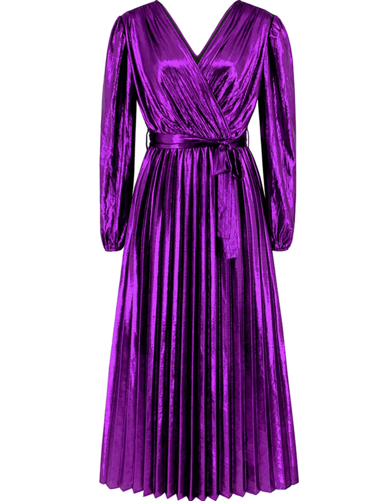 New Retro Stage 1940s Solid Glossy V-Neck Shift Dress