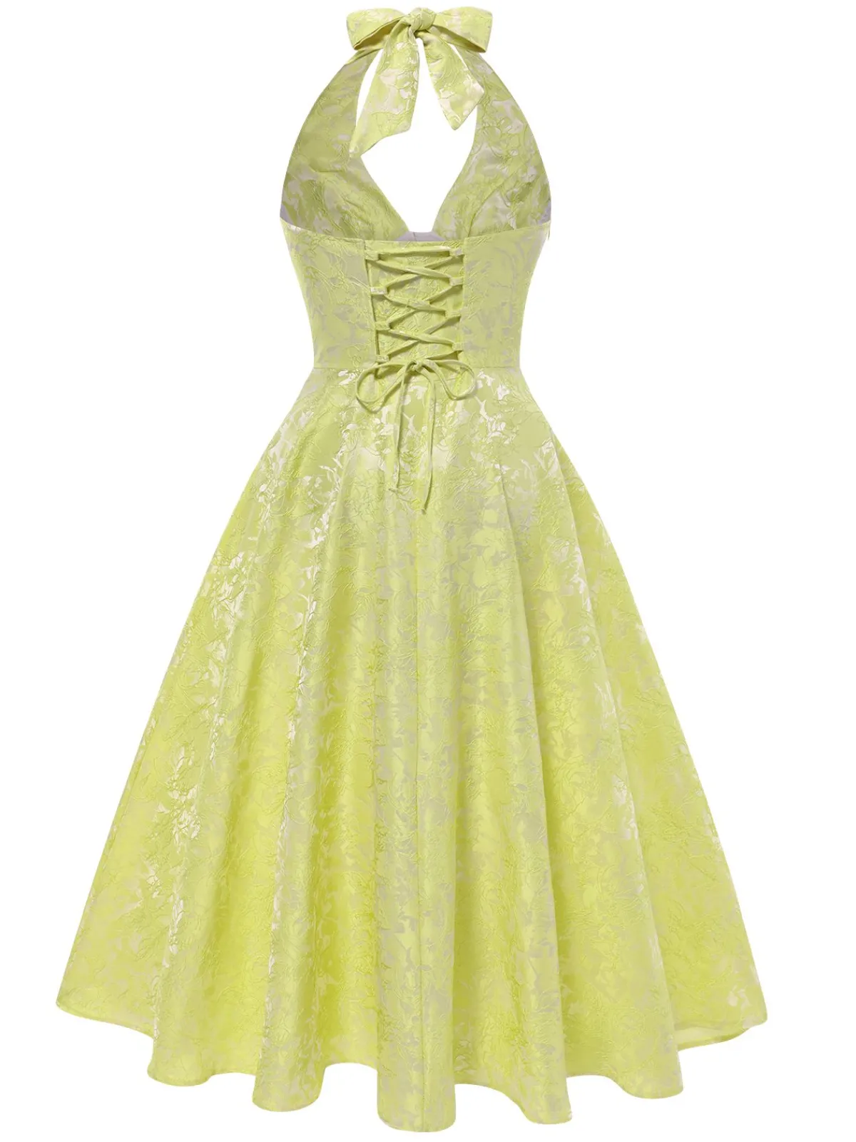 Outlet Retro Stage 1950s Solid Halter Deep V-Neck Jacquard Printed Dress