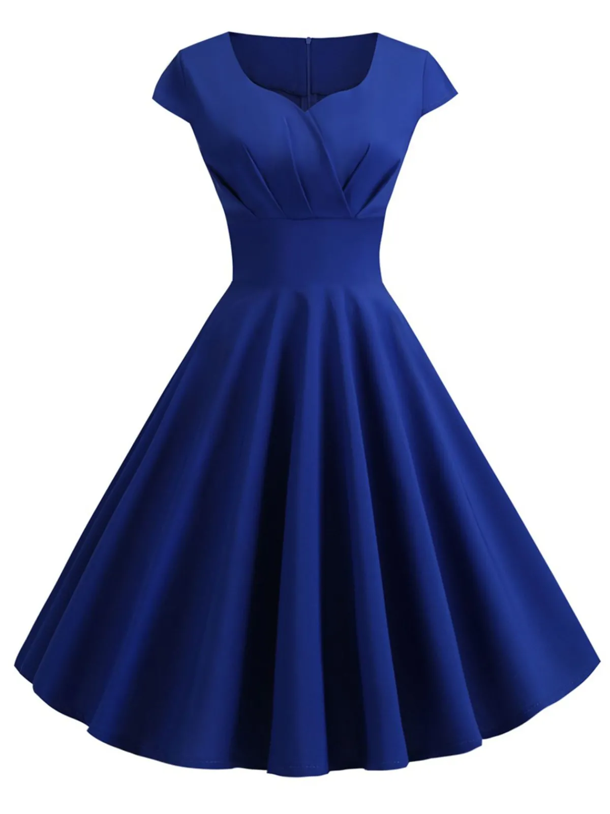Discount Retro Stage 1950s Solid Heart Neck Short Sleeve Dress