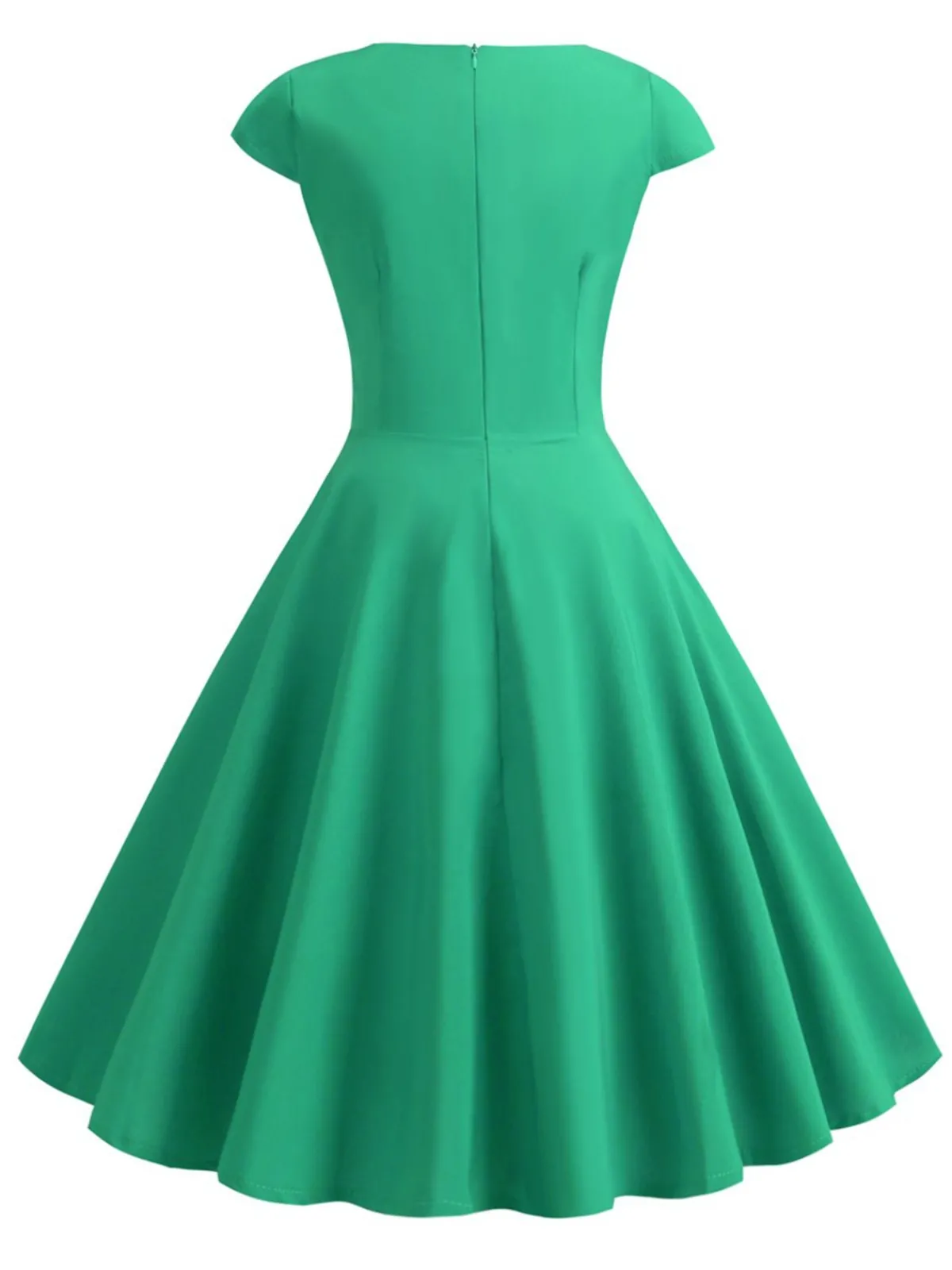 Online Retro Stage 1950s Solid Heart Neck Short Sleeve Dress