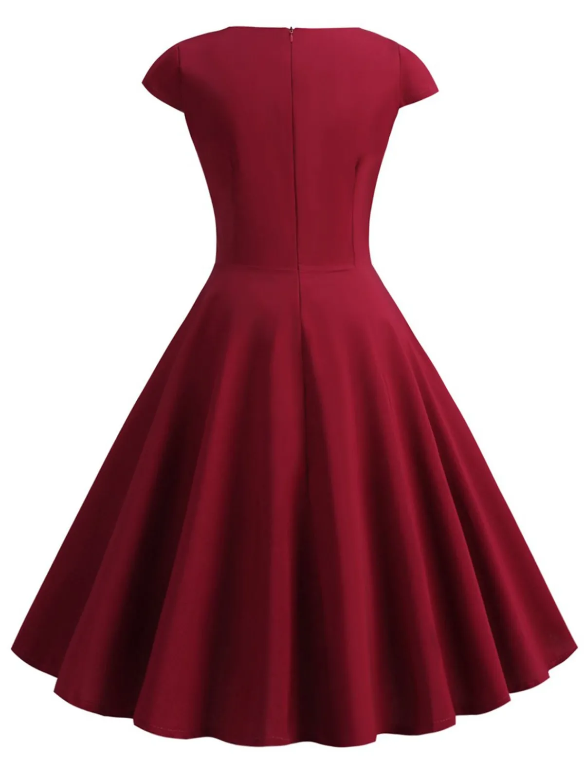 Fashion Retro Stage 1950s Solid Heart Neck Short Sleeve Dress