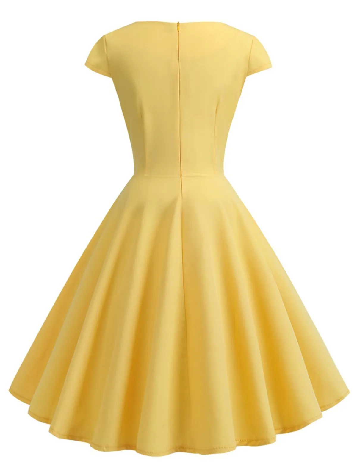 Fashion Retro Stage 1950s Solid Heart Neck Short Sleeve Dress