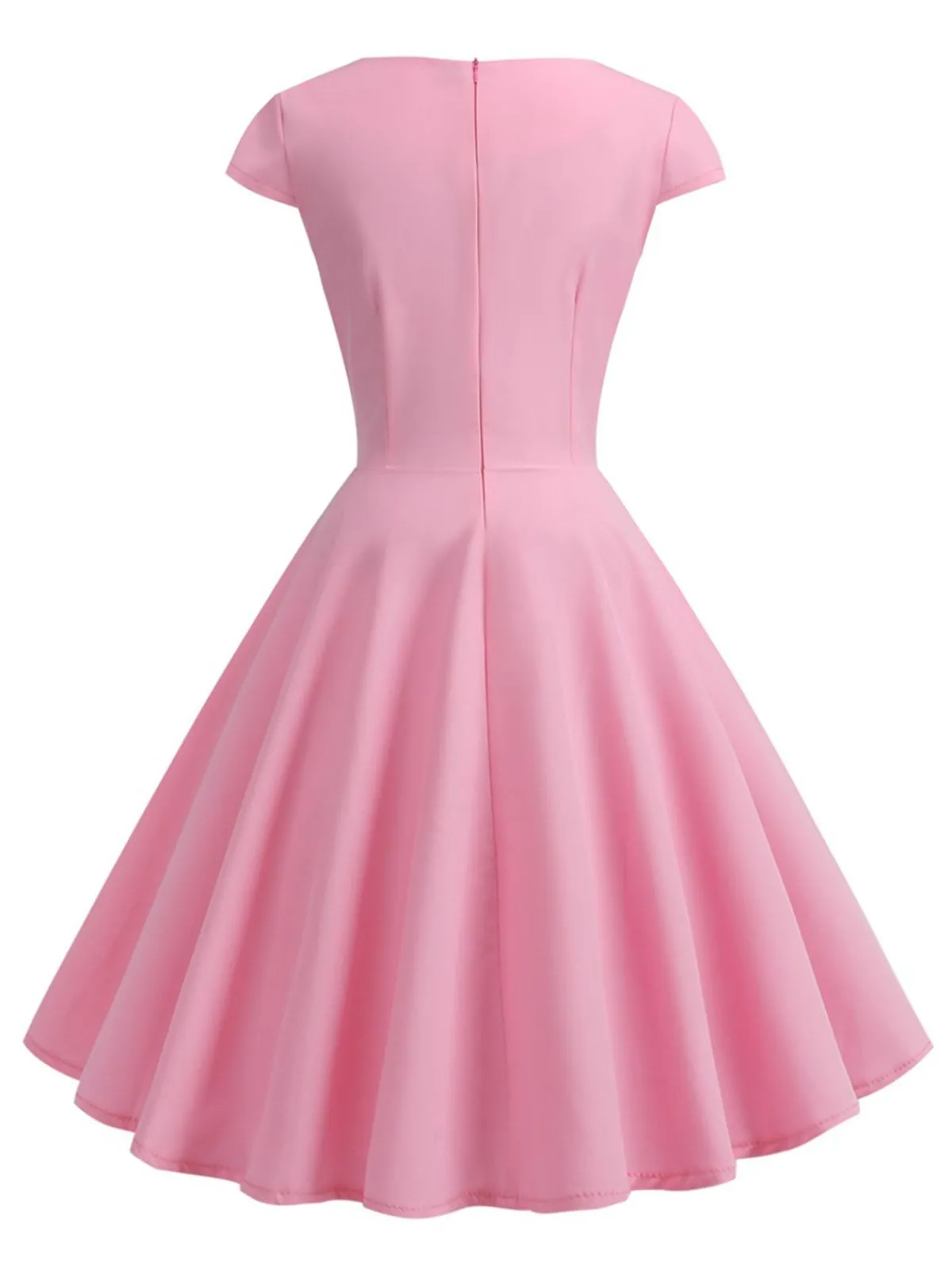 Fashion Retro Stage 1950s Solid Heart Neck Short Sleeve Dress