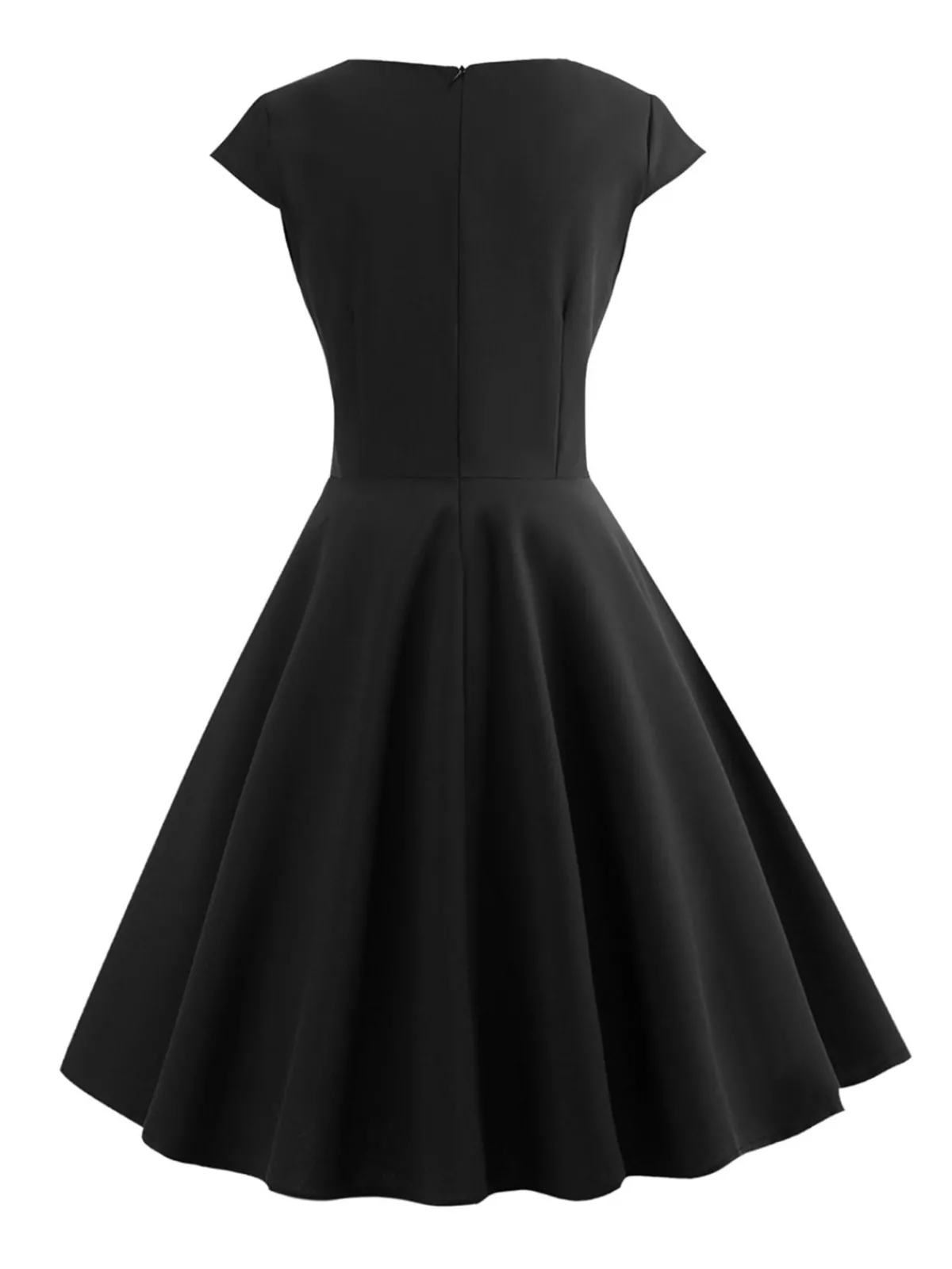 Fashion Retro Stage 1950s Solid Heart Neck Short Sleeve Dress
