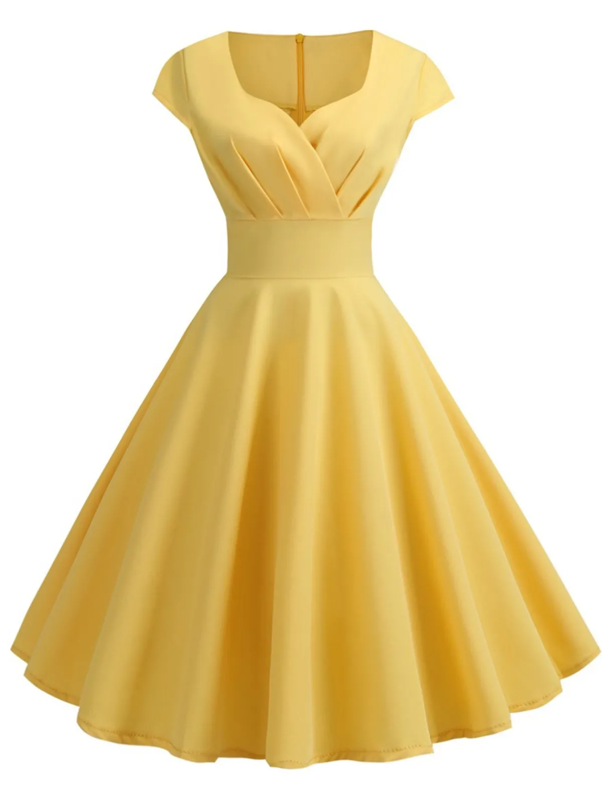 Sale Retro Stage 1950s Solid Heart Neck Short Sleeve Dress