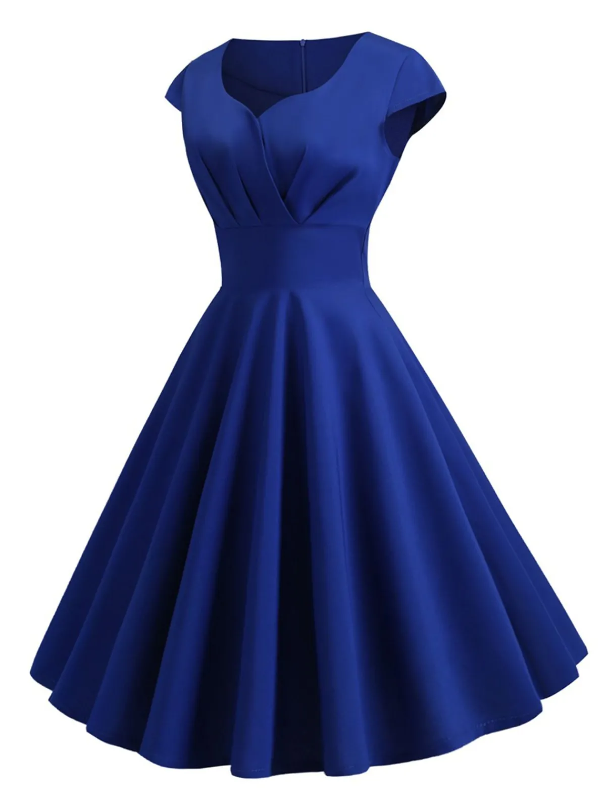 Sale Retro Stage 1950s Solid Heart Neck Short Sleeve Dress