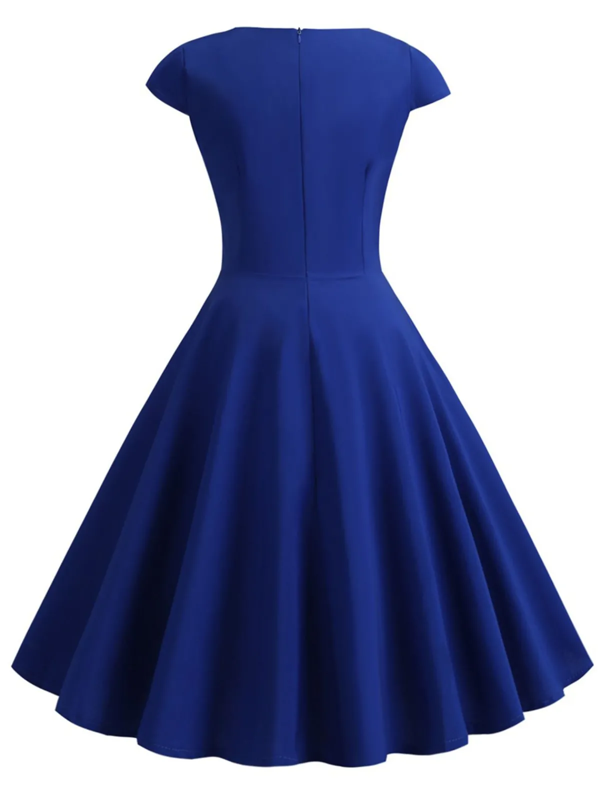 Sale Retro Stage 1950s Solid Heart Neck Short Sleeve Dress