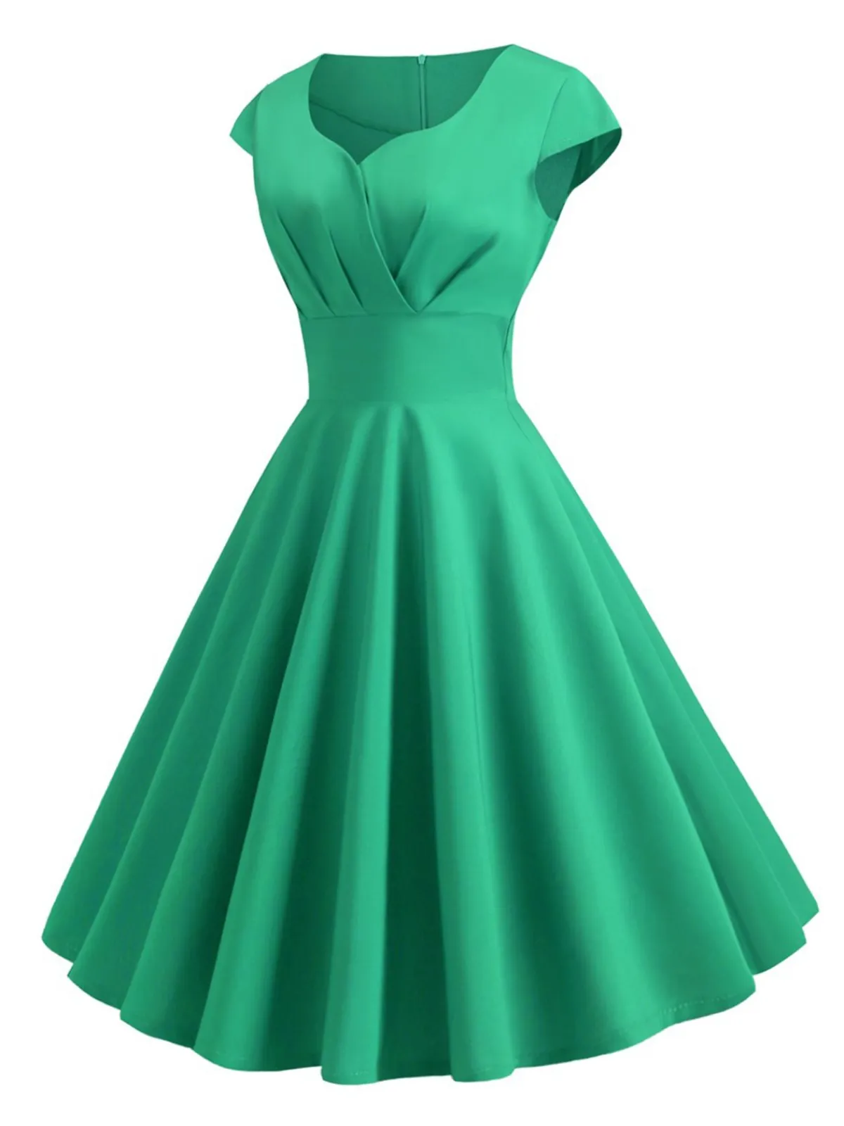 Sale Retro Stage 1950s Solid Heart Neck Short Sleeve Dress