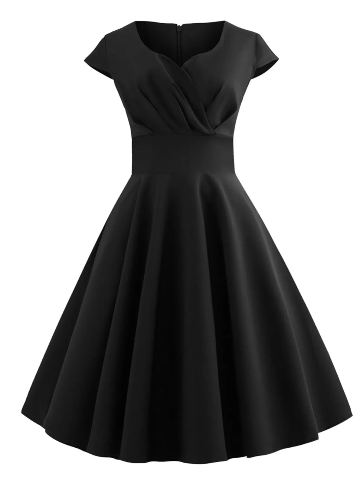 Sale Retro Stage 1950s Solid Heart Neck Short Sleeve Dress
