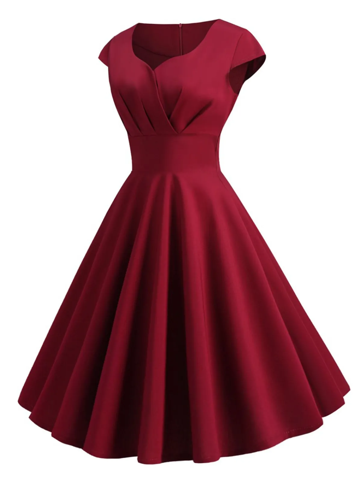 Best Retro Stage 1950s Solid Heart Neck Short Sleeve Dress
