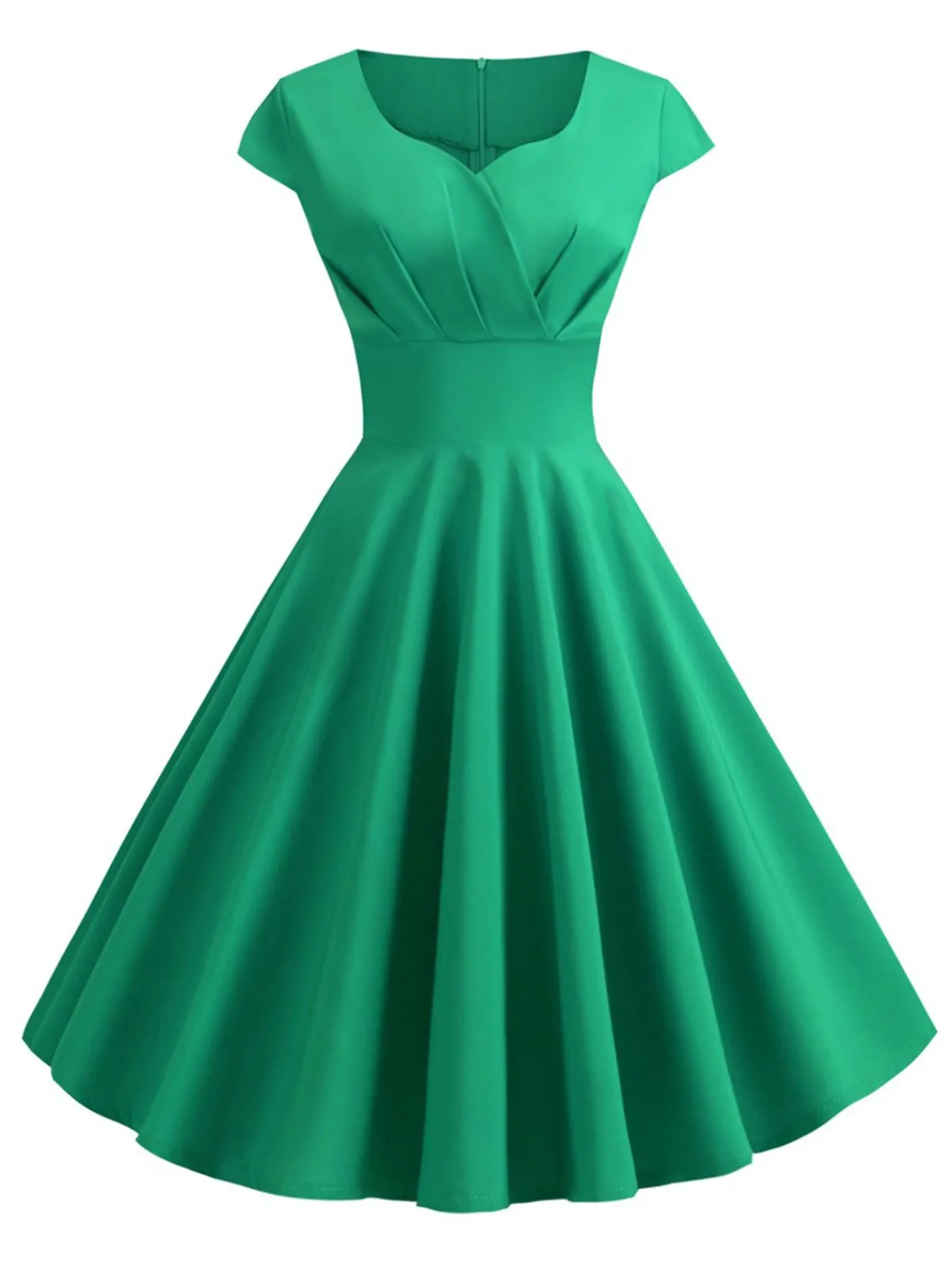 Best Retro Stage 1950s Solid Heart Neck Short Sleeve Dress