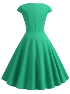Best Retro Stage 1950s Solid Heart Neck Short Sleeve Dress