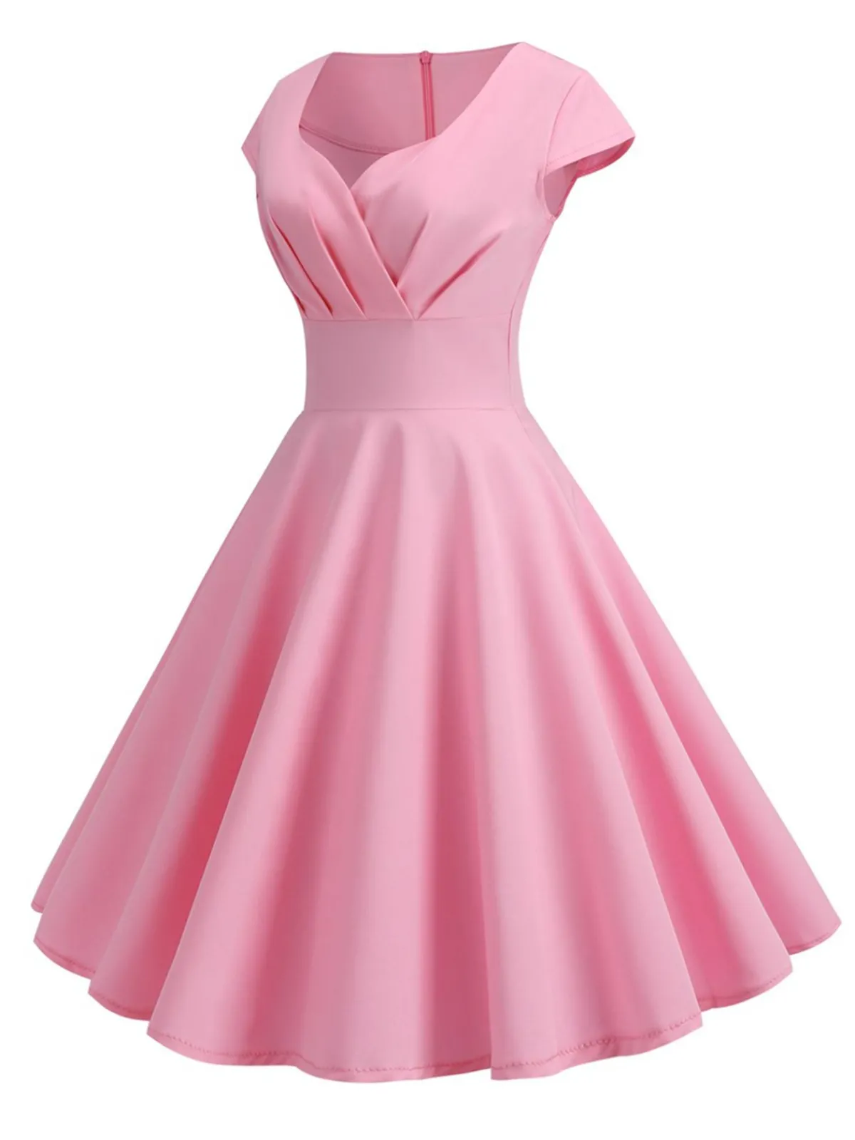 Best Retro Stage 1950s Solid Heart Neck Short Sleeve Dress