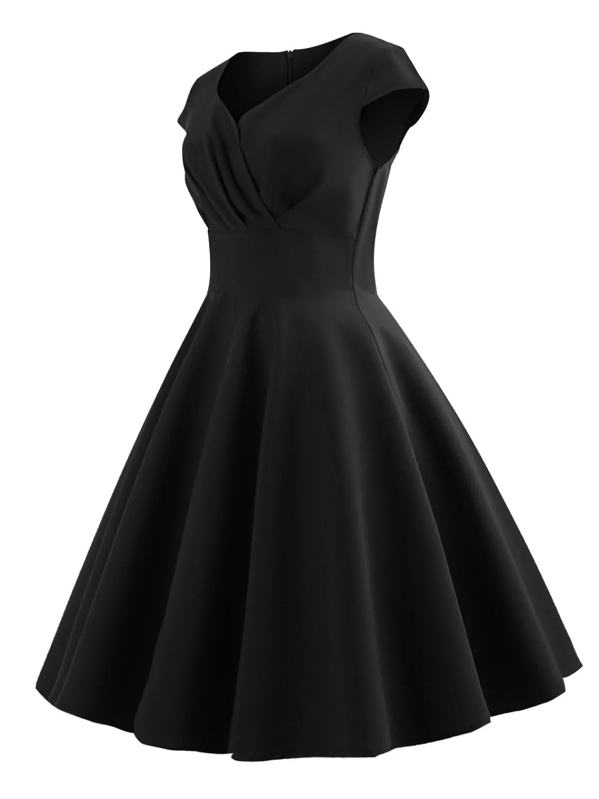 Best Retro Stage 1950s Solid Heart Neck Short Sleeve Dress