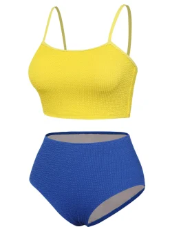 New Retro Stage 1950s Solid High Rise Strap Swimsuit