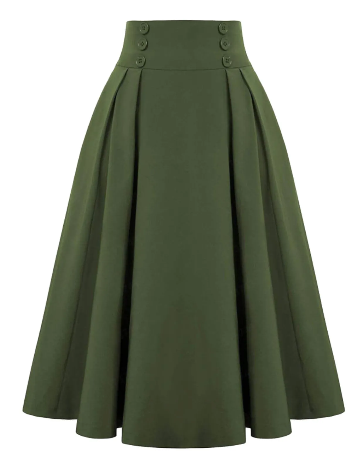 Sale Retro Stage 1940s Solid High-Waist Pleated Skirt