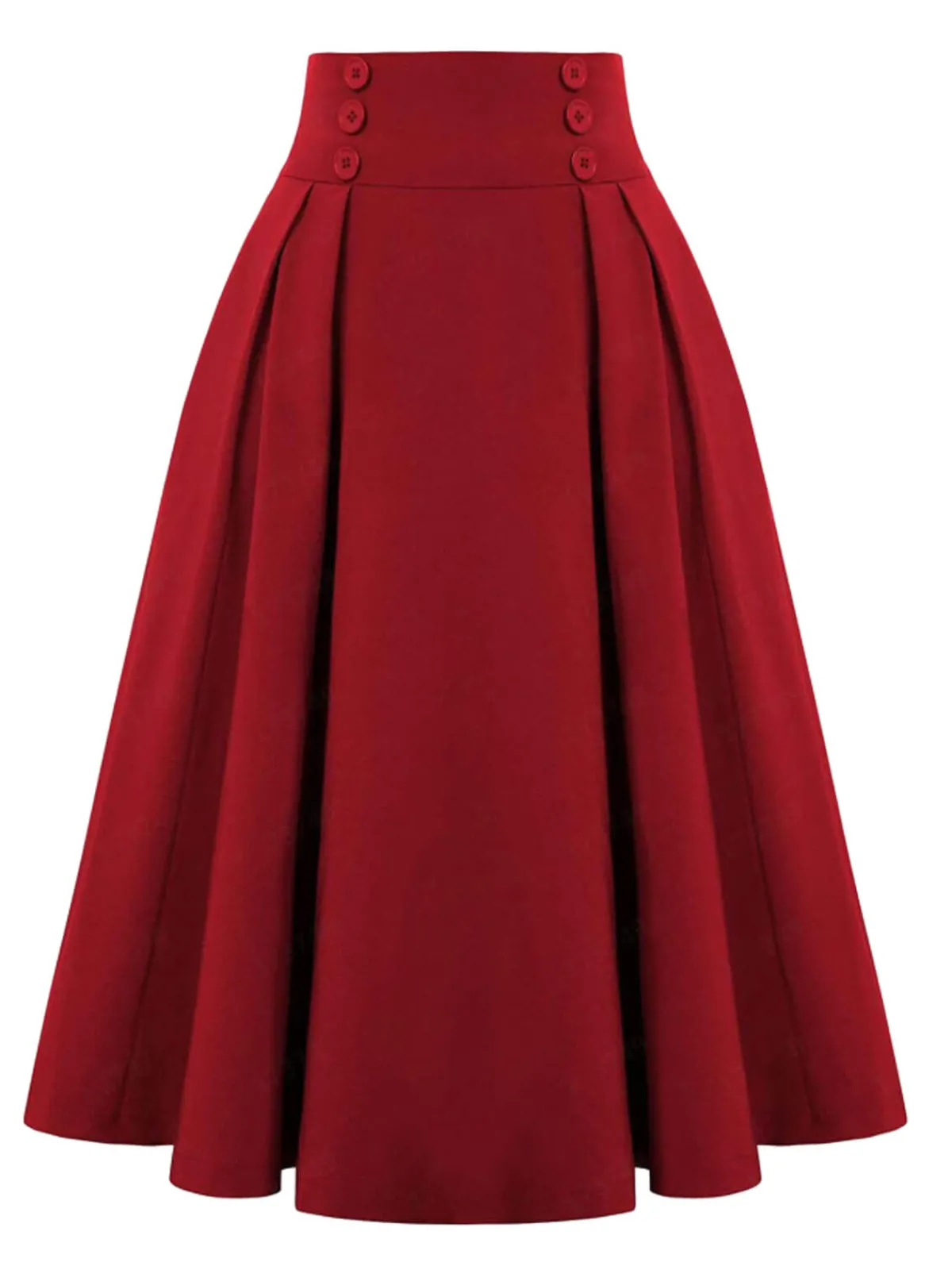 Sale Retro Stage 1940s Solid High-Waist Pleated Skirt