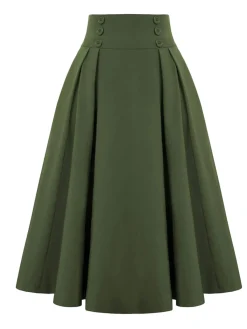 Best Retro Stage 1940s Solid High-Waist Pleated Skirt