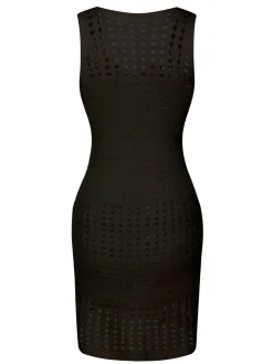 Discount Retro Stage 1960s Solid Hollow Out Sleeveless Knit Dress