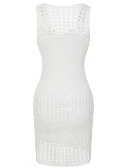 Discount Retro Stage 1960s Solid Hollow Out Sleeveless Knit Dress