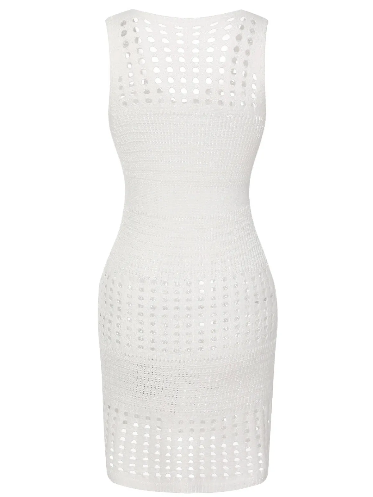 Discount Retro Stage 1960s Solid Hollow Out Sleeveless Knit Dress