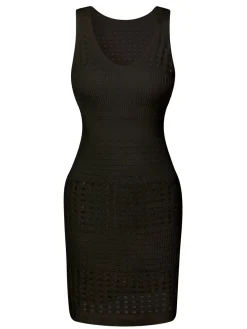 Discount Retro Stage 1960s Solid Hollow Out Sleeveless Knit Dress
