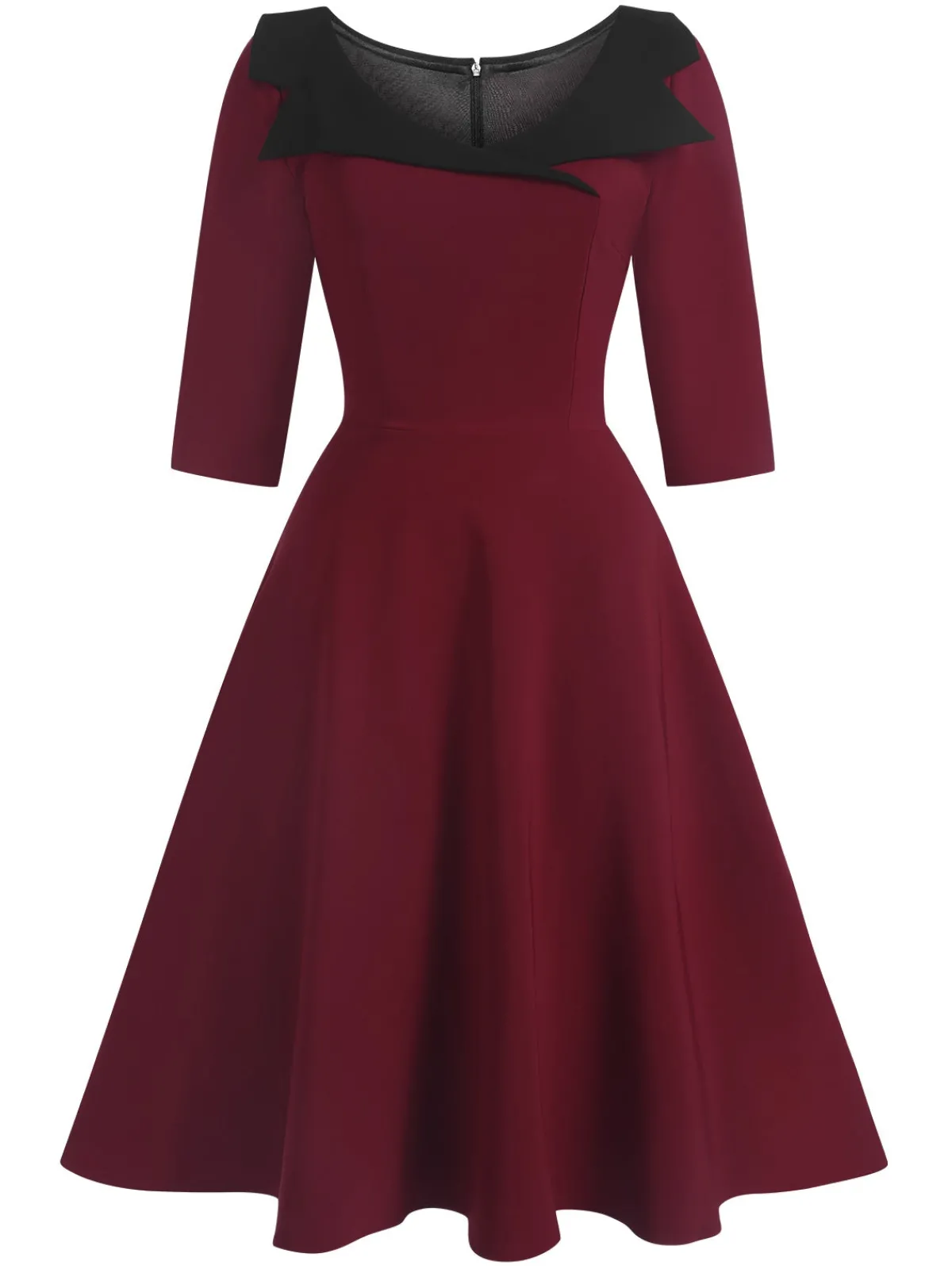 Outlet Retro Stage 1950s Solid Irregular Collar Half Sleeves Dress