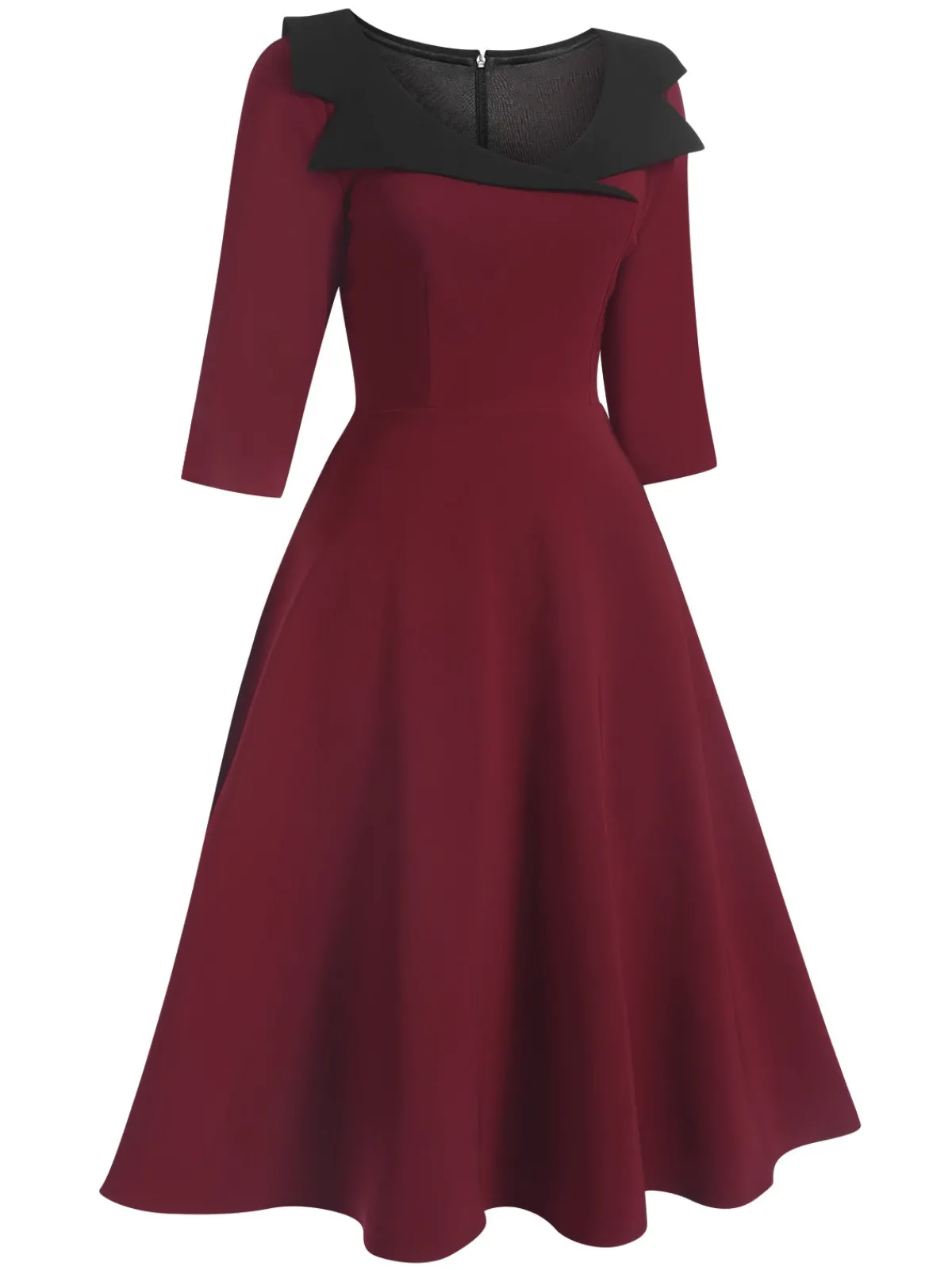 Outlet Retro Stage 1950s Solid Irregular Collar Half Sleeves Dress