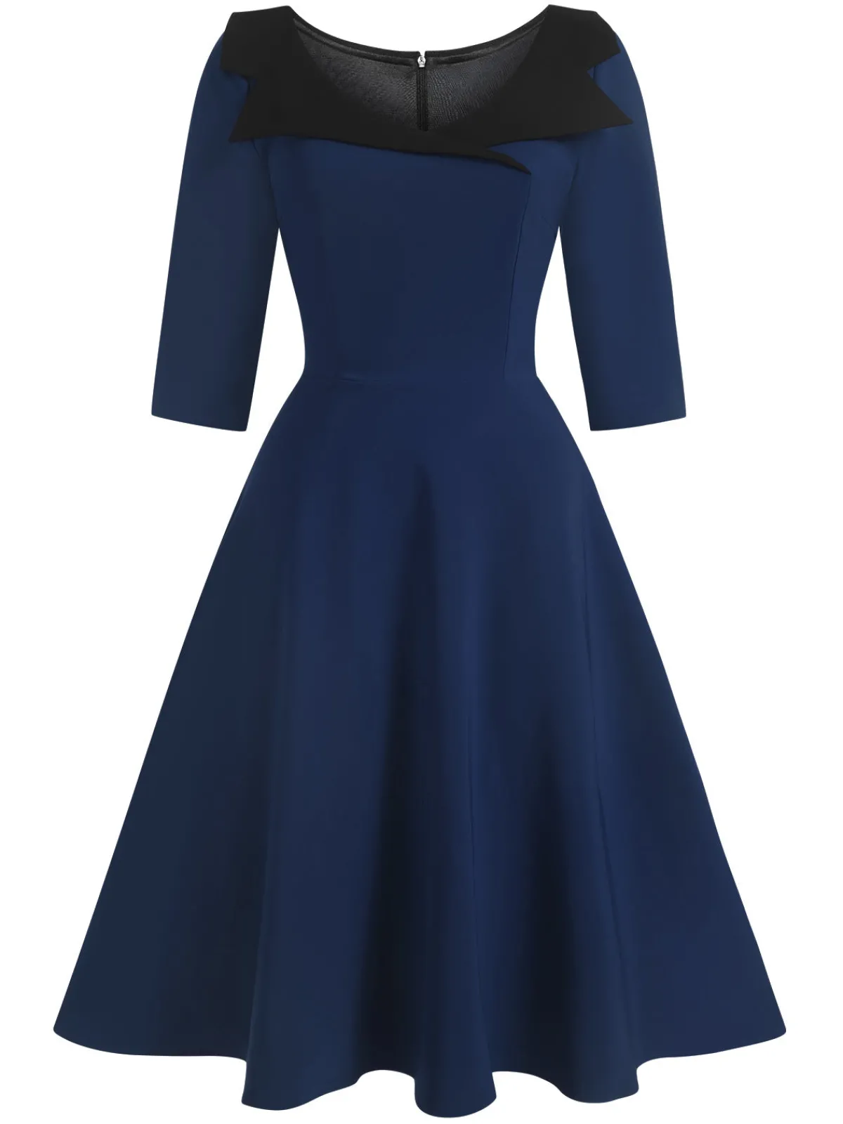 Outlet Retro Stage 1950s Solid Irregular Collar Half Sleeves Dress