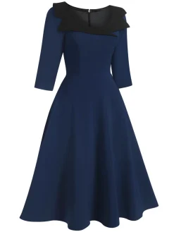 Outlet Retro Stage 1950s Solid Irregular Collar Half Sleeves Dress