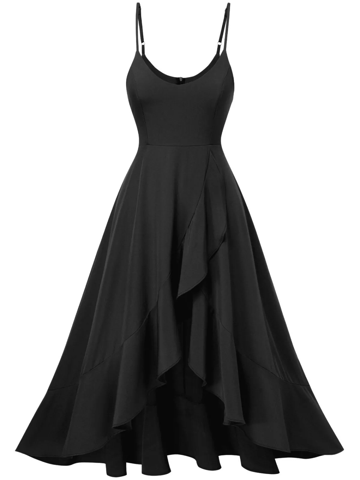 Discount Retro Stage 1950s Solid Irregular Hem Suspender Dress